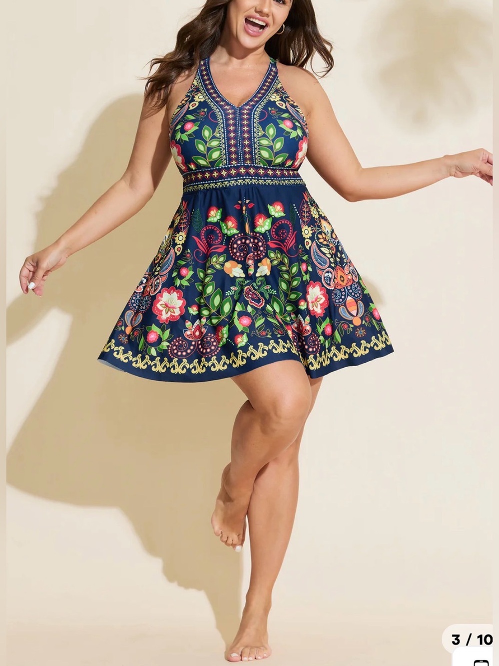 BloomChic Tropical Floral Print Pockets Swim Dress Navy Size 22/24 NWT